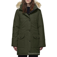 custom high quality army green women winter jacket for windproof long style